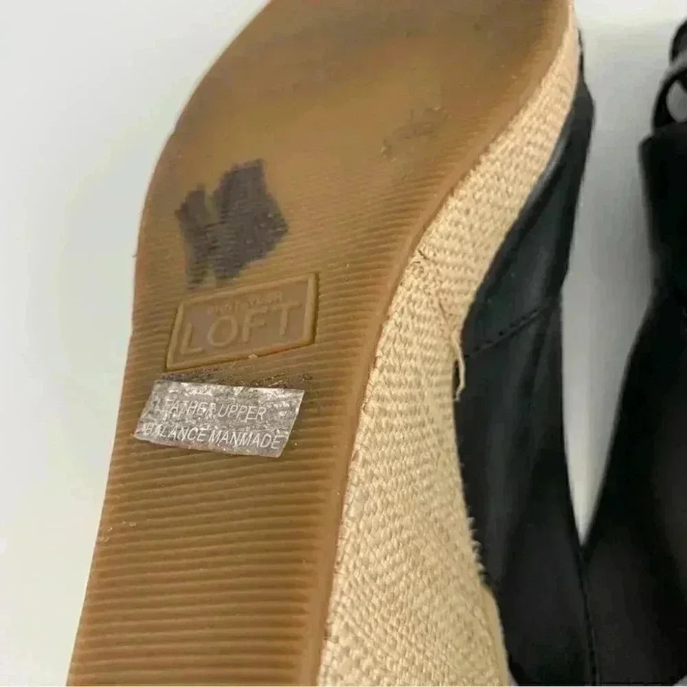 Ann Taylor loft womens sandals size 8 navy blue leather wedge Espadrilles